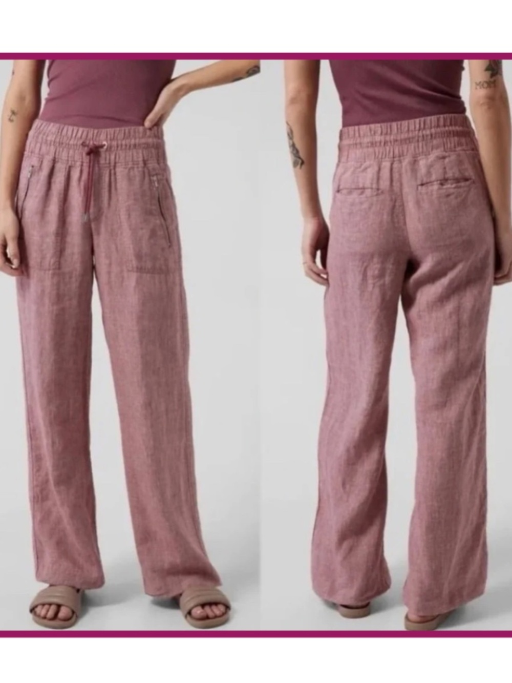 Athleta Cabo Linen Wide Leg Pant Light Red Rose 4 Tall Worn once!